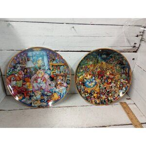 Set Of 2 Franklin Mint Heirloom Collection Plates Purrfect Mom And Meowdi Gras